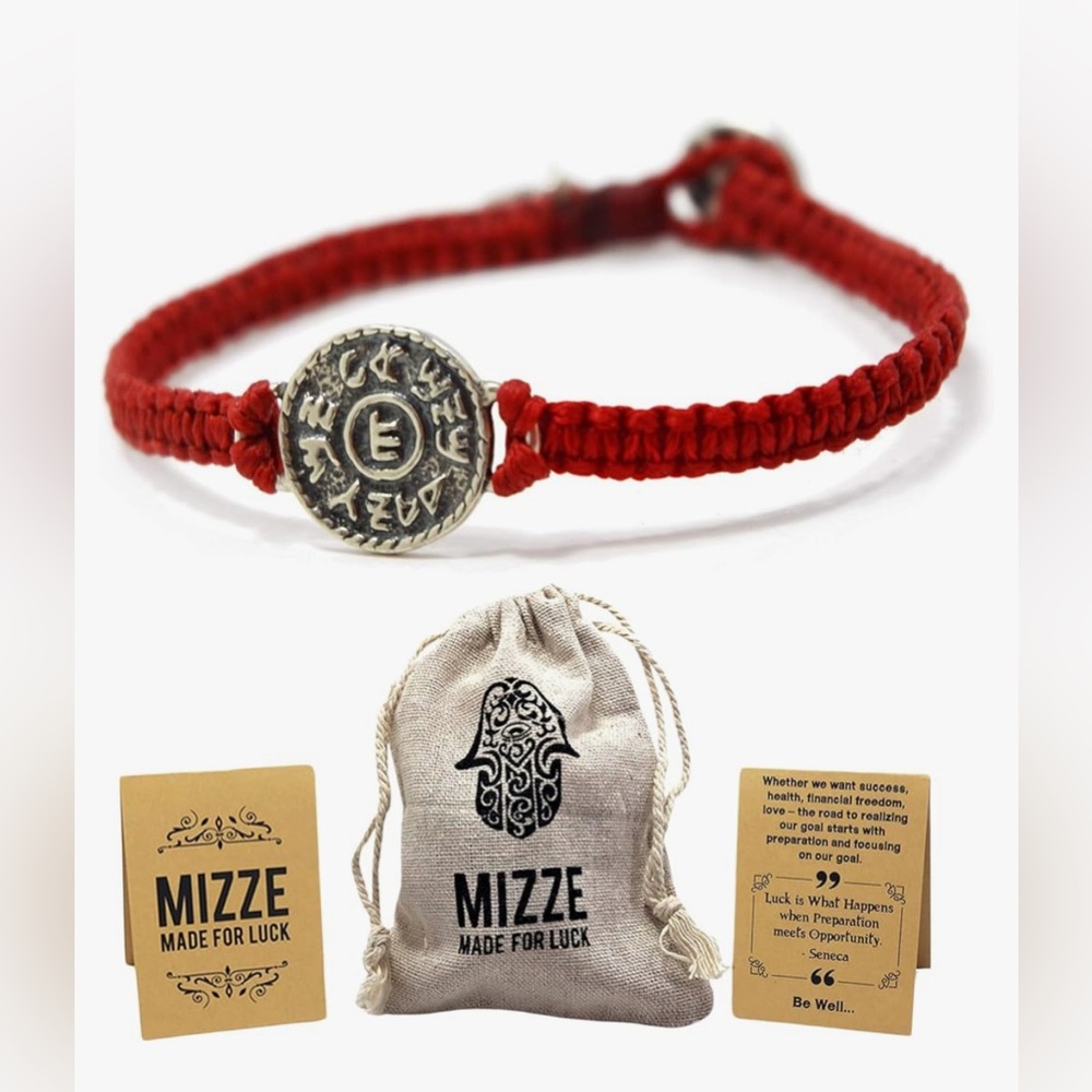 Red String Macrame Bracelet with Silver Coin Charm NIB